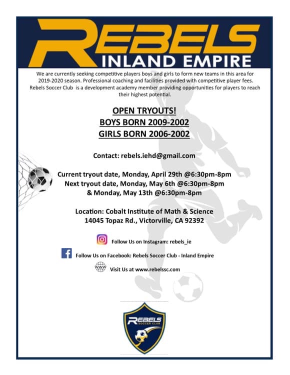 Rebels Inland Empire Tryouts Rebels Soccer Club