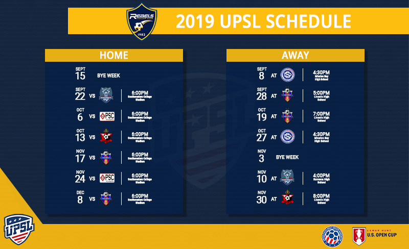 Rebels UPSL Season Schedule flyer