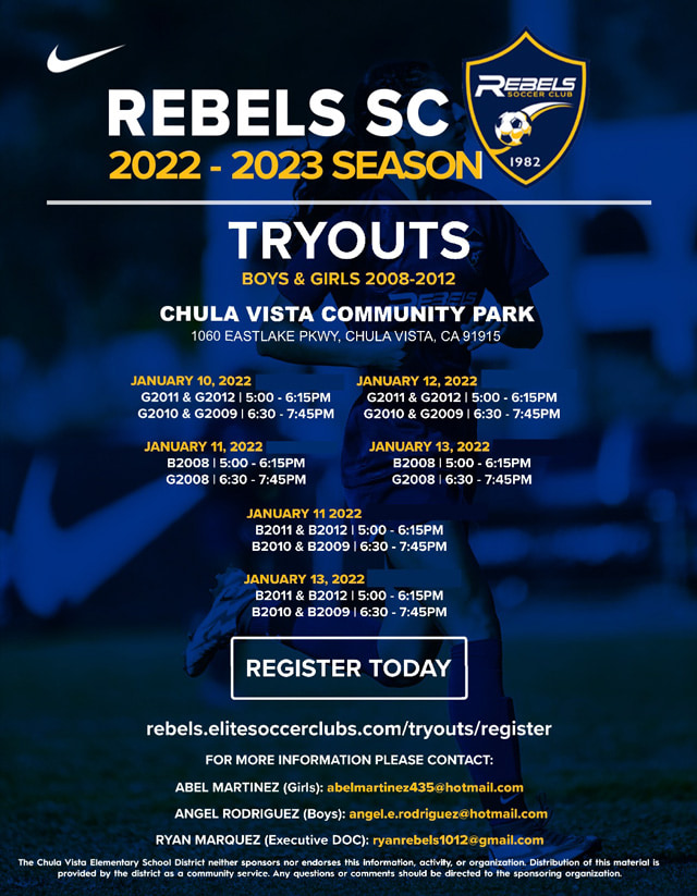 Tryouts 2022-2023 Season for 2012 - 2008 Boys/Girls! - Location changed! | Rebels  Soccer Club